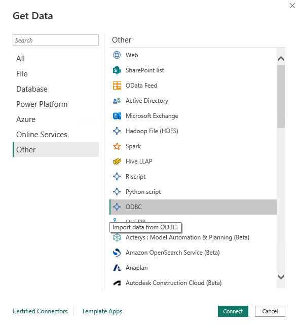 Data Sources menu